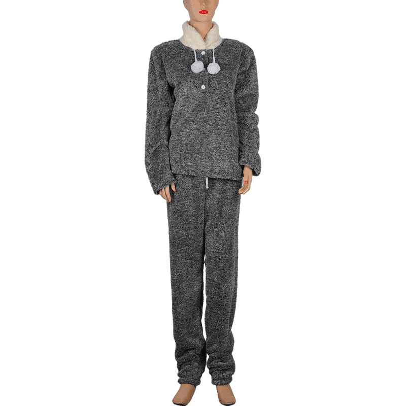 Ensemble pyjama décoratif à col roulé et boule de poils ab Yarn Cationic pour femme