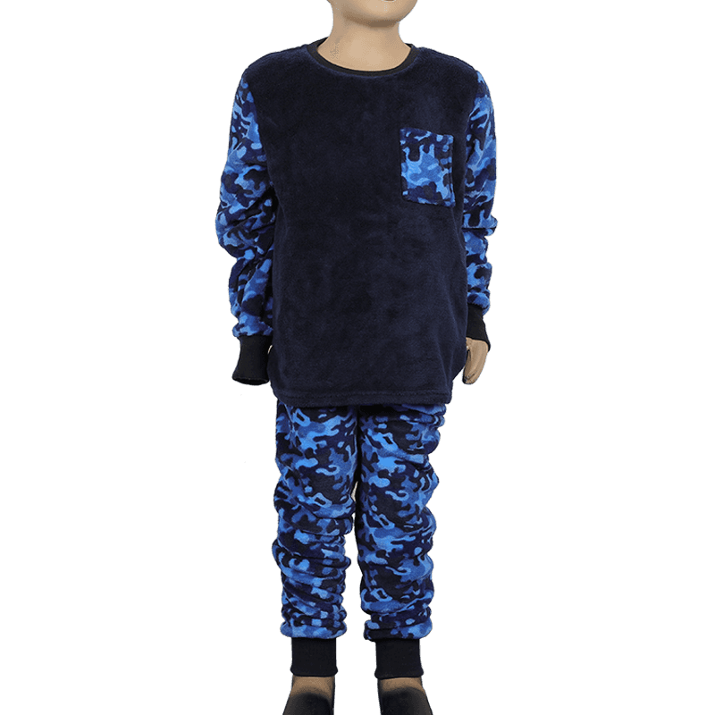 Ensemble pyjama en peluche de corail imprimé camouflage pour garçon